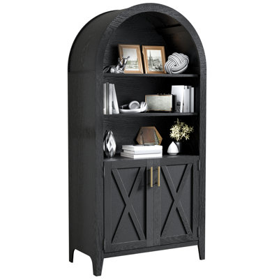 Modern Arched Bookcase Cabinet With Adjustable Shelves And Hidden Storage, Freestanding Display Cabinet With Doors For Living Room, Kitchen Or Home Of by August Grove