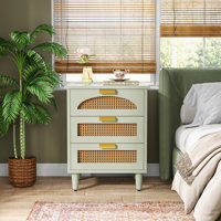 3-Drawer Rattan Nightstand Green by Bay Isle Home