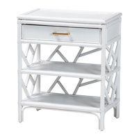 Bali & Pari Daina Natural Rattan Nightstand With Drawer And Open Shelves– Coastal Bedside Table With Geometric Design by Bay Isle Home