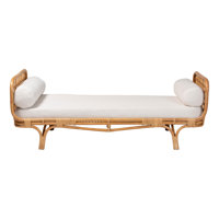 Bali & Pari Aiko Handwoven Natural Rattan Daybed With Cushion – Boho Coastal Lounge Bed For Living Room, Bedroom, Or Sunroom by Bayou Breeze