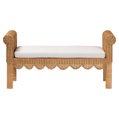 Bali & Pari Reiko Handwoven Natural Rattan Bench With Scalloped Detailing – Boho Farmhouse Entryway, Bedroom, Or Living Room Accent Seating by Bayou Breeze