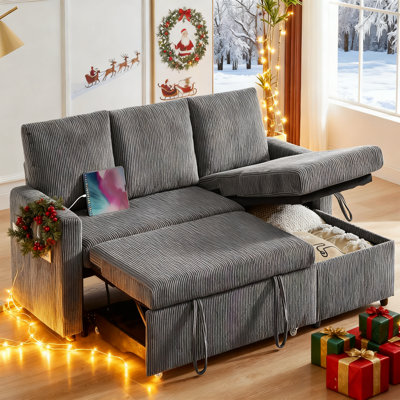 81" L Shaped Sectional Sleeper Sofa Bed With Pull Out, Reclining Backrest, Reversible Storage Chaise, USB Ports, Tool - Free Assembly, by Latitude Run