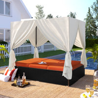 Reece Outdoor PE Rattan Daybed with Adjustable Seats