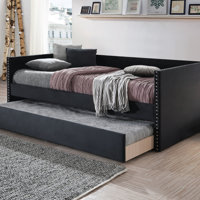 Beautiful 1Pc Modern Daybed Tufted Nailhead Trim Armrest Pull Out Trundle Bedroom Living Room Furniture Finish by Latitude Run