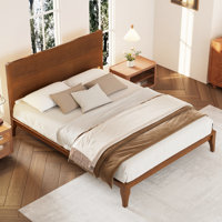 Mid-Century Modern 12 Inch Bamboo Wood Platform Bed With Wood Slat Support, No Box Spring Needed, Easy Assembly
