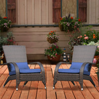 Outdoor Wicker Adirondack Chairs Set 2 Rattan Fire Pit Chairs Oversized Comfy Relax Accent Patio Chairs With Soft Cushion Low Deep Seating Tall Curved by Lark Manor
