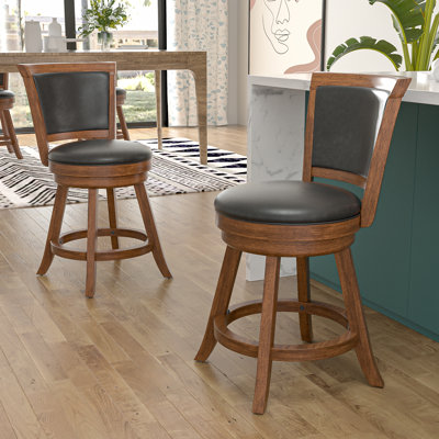 Swivel Upholstered Counter Stool with Solid Wood Frame by Red Barrel Studio