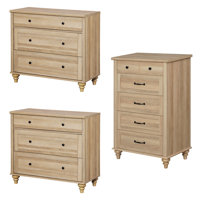 3 Piece Bedroom Set - Includes Mid Century 5 Drawer Dresser, Set Of 2 Bedside Tables With 3 Drawers, 3 Piece Dresser And Nightstand Sets by Alcott Hill