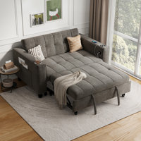 Adjustable Backrest Multi-Functional Chenille Sofa Bed With USB Charging by Ebern Designs