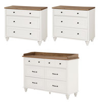 3 Piece Bedroom Set - Includes Mid Century 6 Drawer Dresser, Set Of 2 Bedside Tables With 3 Drawers, 3 Piece Dresser And Nightstand Sets, Oak by August Grove
