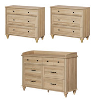 3 Piece Bedroom Set - Includes Mid Century 6 Drawer Dresser, Set Of 2 Bedside Tables With 3 Drawers, 3 Piece Dresser And Nightstand Sets, Oak by August Grove