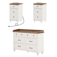 3 Piece Bedroom Set - Includes Mid Century 6 Drawer Dresser, Set Of 2 Bedside Tables With Charging Station, 3 Piece Dresser And Nightstand Sets, by August Grove
