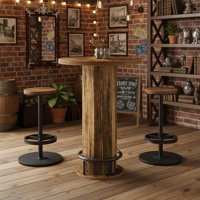Round Bar Table Set, Farmhouse  Home Bar with 2 barstools by 17 Stories