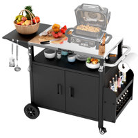 XL Outdoor Grill Cart With Cabinet, Extra-wide Stainless Steel Table Top, Large Spice Rack & Lockable Wheels by Latitude Run
