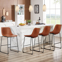 Counter Height Barstools With Leather Back, Matel Bar High Table Stool Chairs For Kitchen, Set Of 4 26 Inch
