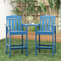 High Quality HDPE Adirondack Patio Bar Stool Arm Chair Set with Central Table by Lark Manor