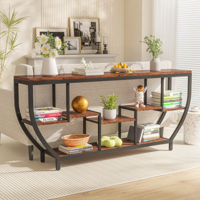 70.86" Extra Long Console Table Sofa Table & Storage Shelves by 17 Stories