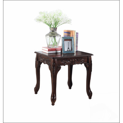 Traditional Ornate Detailing Dark Cherry Finish Wood End Table by Astoria Grand