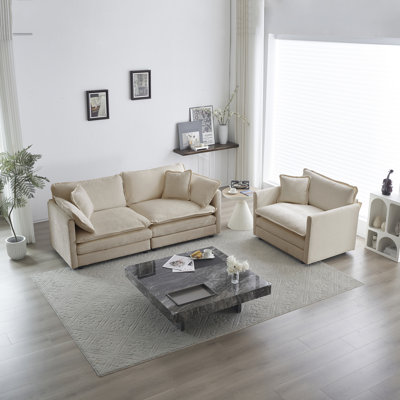 Matthias Chenille 3-Seater Sofa Set with Back Cushions & Pillows
