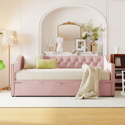 Twin Size Upholstered Daybed With Pop Up Trundle by Rosdorf Park