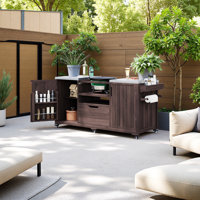 66.5" Outdoor Kitchen Island For Big Green Egg Grills, Solid Wood Outdoor Grill Cart For Tabletop Grill With Stainless Steel Top, Drawer, Compatible W by Lark Manor