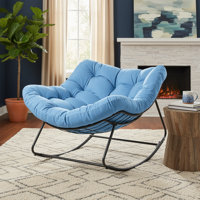 Turquoise Outdoor Oversize Papasan Rocking Chair with Thick Cushion by Ebern Designs