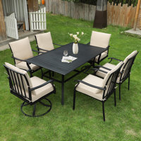 7-piece Outdoor Dining Set, 4 Dining Chairs & 2 Swivel Chairs With Cushions & Rectangular Metal Dining Table With Umbrella Hole, 6 - Person Rectangula by Winston Porter