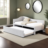 Twin Size L-Shaped Upholstered Daybed with Pop-Up Trundle for Compact Spaces by Lark Manor