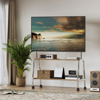 Tv Floor Stand With Wheels For 43-75 Inch Tv, Mobile Tv Stand With Storage