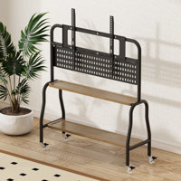 Tv Floor Stand With Wheels For 43-75 Inch Tv, Mobile Tv Stand With Storage