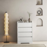 4 Drawer Dresser, Chest of Drawers Without Handle, White Dresser for Bedroom 100% Waterproof by Ebern Designs