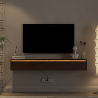 Floating Tv Stand, Wall Mounted Tv Shelf With Led Lights & Power Outlet,high Gloss Tv Cabinet For Wood Tv Stands For Living Room by Ivy Bronx