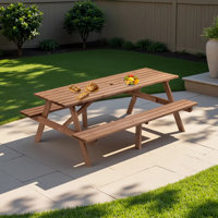 Outdoor Wooden Picnic Table with Integrated Benches for Group Gatherings and Relaxation