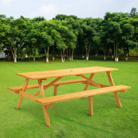 Outdoor Wooden Picnic Table with Integrated Benches for Group Gatherings and Relaxation by Arlmont & Co.