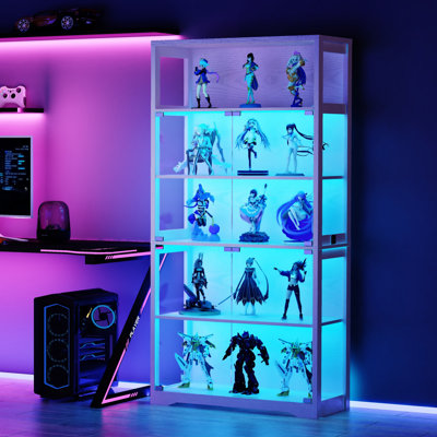 Display Cabinet With Glass Doors, 70.8" Tall Glass Display Case With LED Lights, 5-Tier Curio Cabinet For Collectibles Bedroom Living Room Office by Wrought Studio