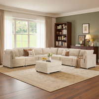 Hogle Modern Modular L-Shaped Sectional Plush Corduroy Sofa With Movable Ottoman, Wide Deep Seats For Living Room by Wrought Studio
