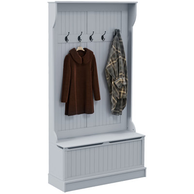 3-In-1 Entryway Hall Tree With Storage Bench, Coat Rack With Four Hooks And Shoe Storage, Black by Lark Manor