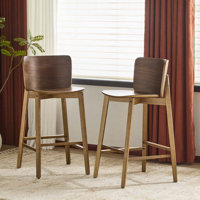 Alvin 31” Seat Height Rubberwood Bar Stools With Curved Backrest by Mercer41