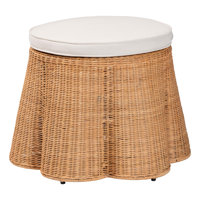 Bali & Pari Palm Scallop Natural Rattan Ottoman With Cushion – Handwoven Wicker Accent Stool Or Footrest For Living Room by Bay Isle Home