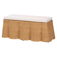 Bali & Pari Palm Scallop Natural Rattan Ottoman With Cushion – Handwoven Wicker Accent Bench by Bay Isle Home