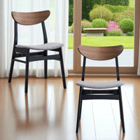 Rebi Padded Seat Side Dining Armless Side Chair, Gray Linen, Walnut & Black Finish (Set of 2) by George Oliver