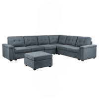 119" Gray Woven Fabric 7-Seater Sectional Sofa With Ottoman by Latitude Run