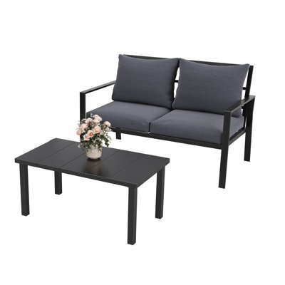 2 Seater Outdoor Patio Sofa with Coffee Table
