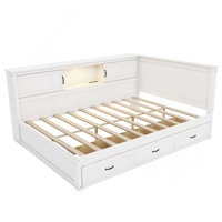 L-Shaped Bed Frame with Drawer and and Bookcase,Corner Bed Wooden Captain Bed by Orren Ellis