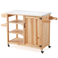 Bar Cart Portable Outdoor Table Made Of Durable Solid Wood And Stainless Steel Countertop Ideal For Kitchen Prep And Grilling by Gracie Oaks