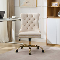 Furniture Office Chair, modern Upholstered Tufted Button Home Office Chair With Golden Metal Base, adjustable Desk Chair Swivel Office Chair