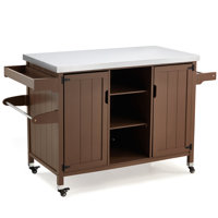 Bar Cart Portable Outdoor Table Made Of Durable Solid Wood And Stainless Steel Countertop Ideal For Kitchen Prep And Grilling by Latitude Run