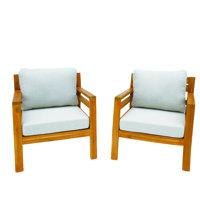 Dayo 2pcs Acacia Wood Patio Outdoor Single Sofa With Cushions by Winston Porter