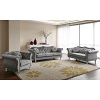 Geneva Velvet Fabric 3pc Living Room Set by House of Hampton