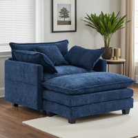Chaise Lounge Chair Indoor with Ottoman, Oversized Chenille Lounge Sofa Chair, Comfy Reading Chair with Double-sided Armrest and Lumbar Support for Be by Mercer41